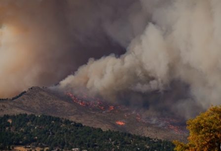 wildfire burning on a mountainside.